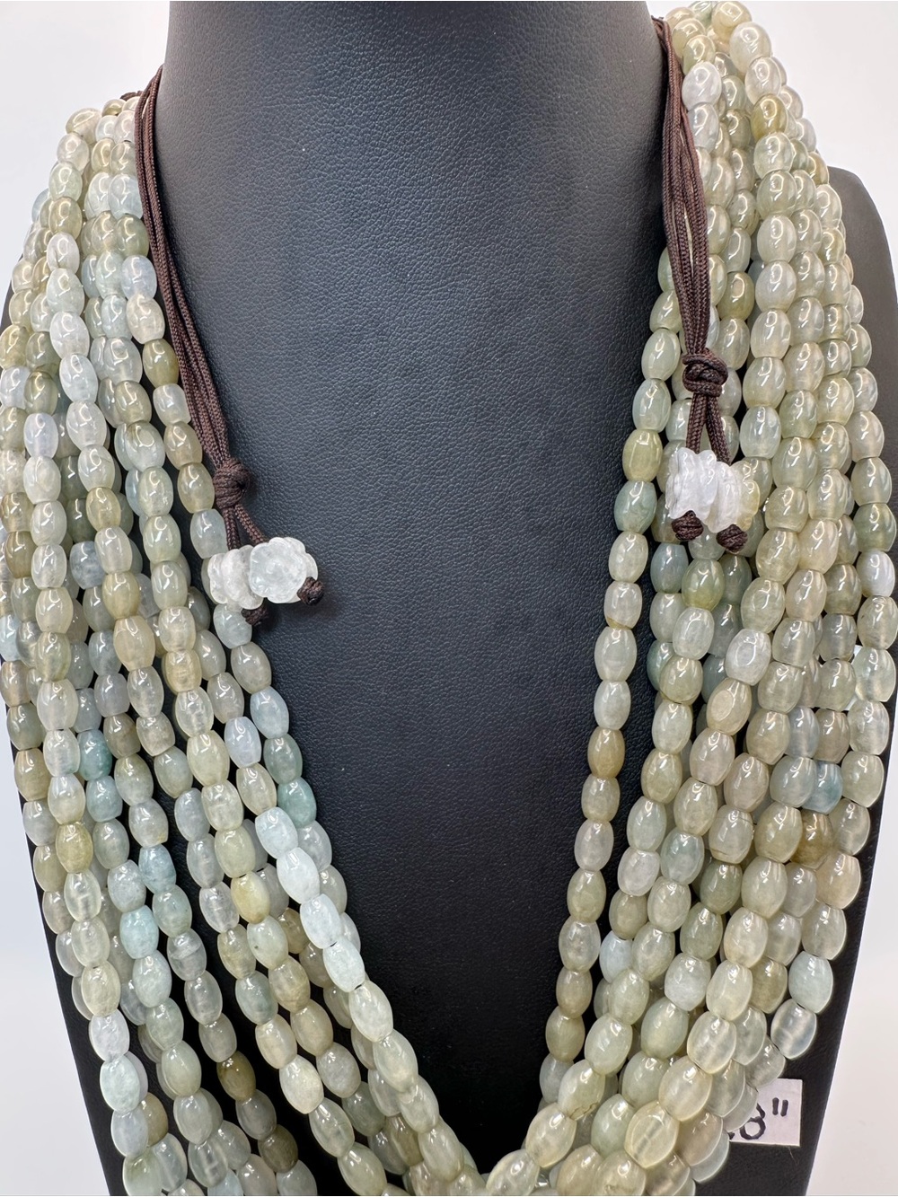 Multi Strand Jade Beaded Necklace Sage Green Olive Celadon Adjustable 10 Strands